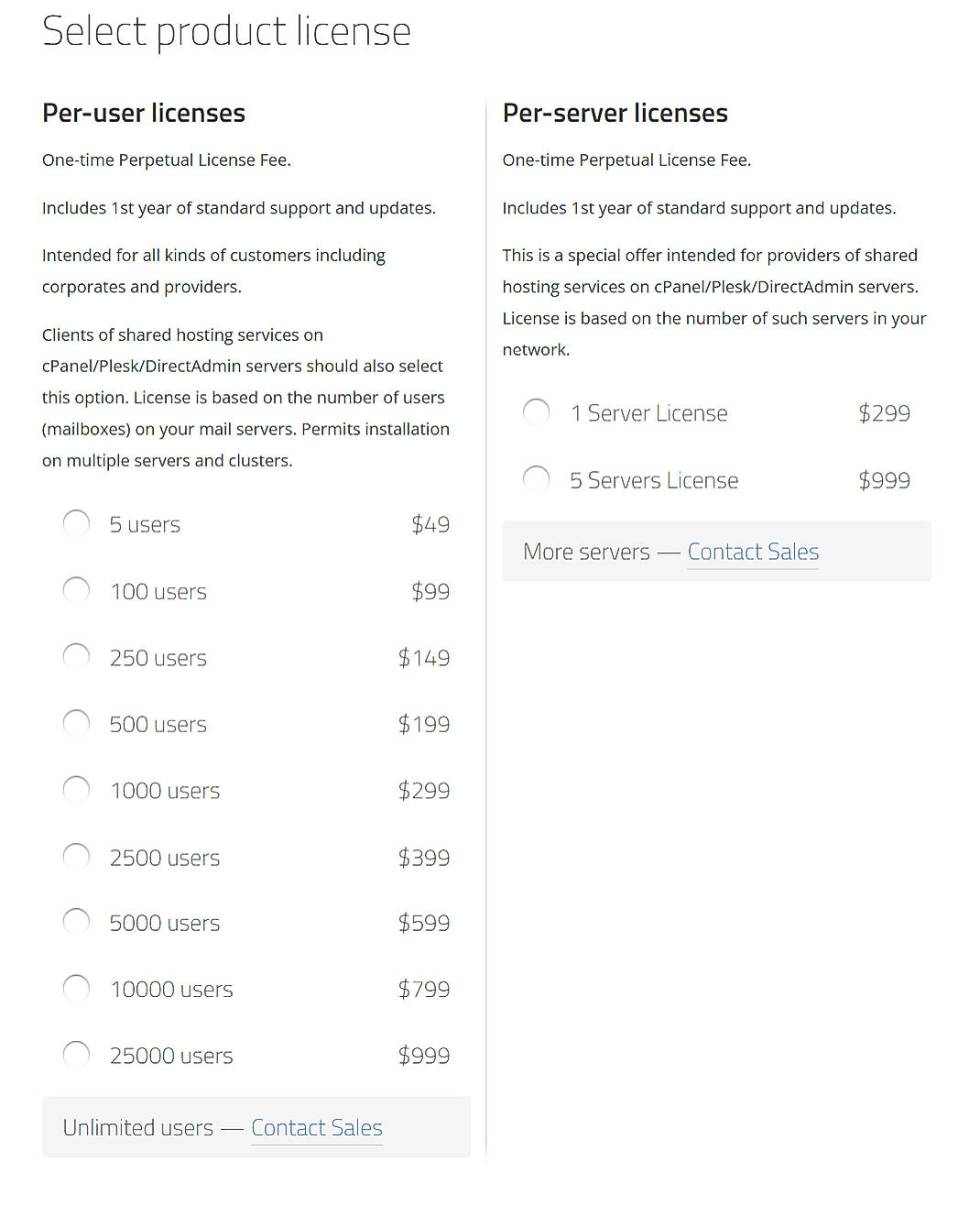 Pricing screenshot
