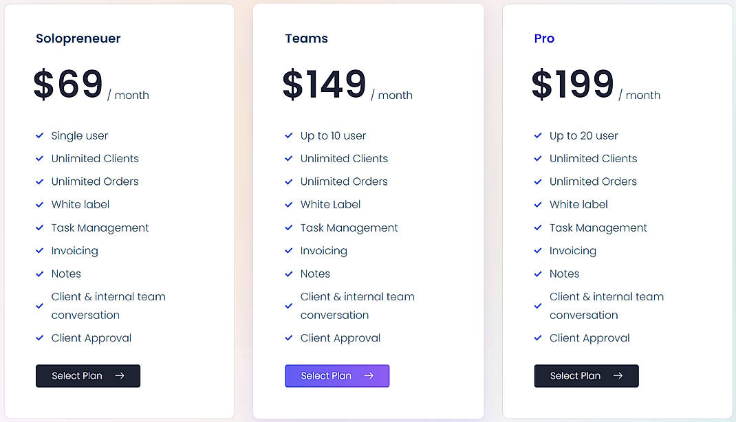 Pricing screenshot