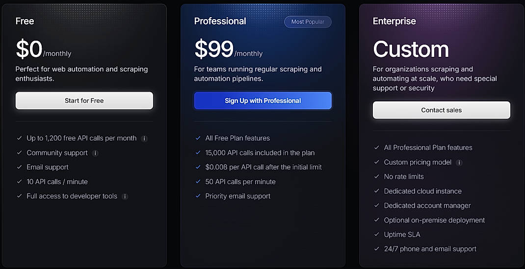 Pricing screenshot
