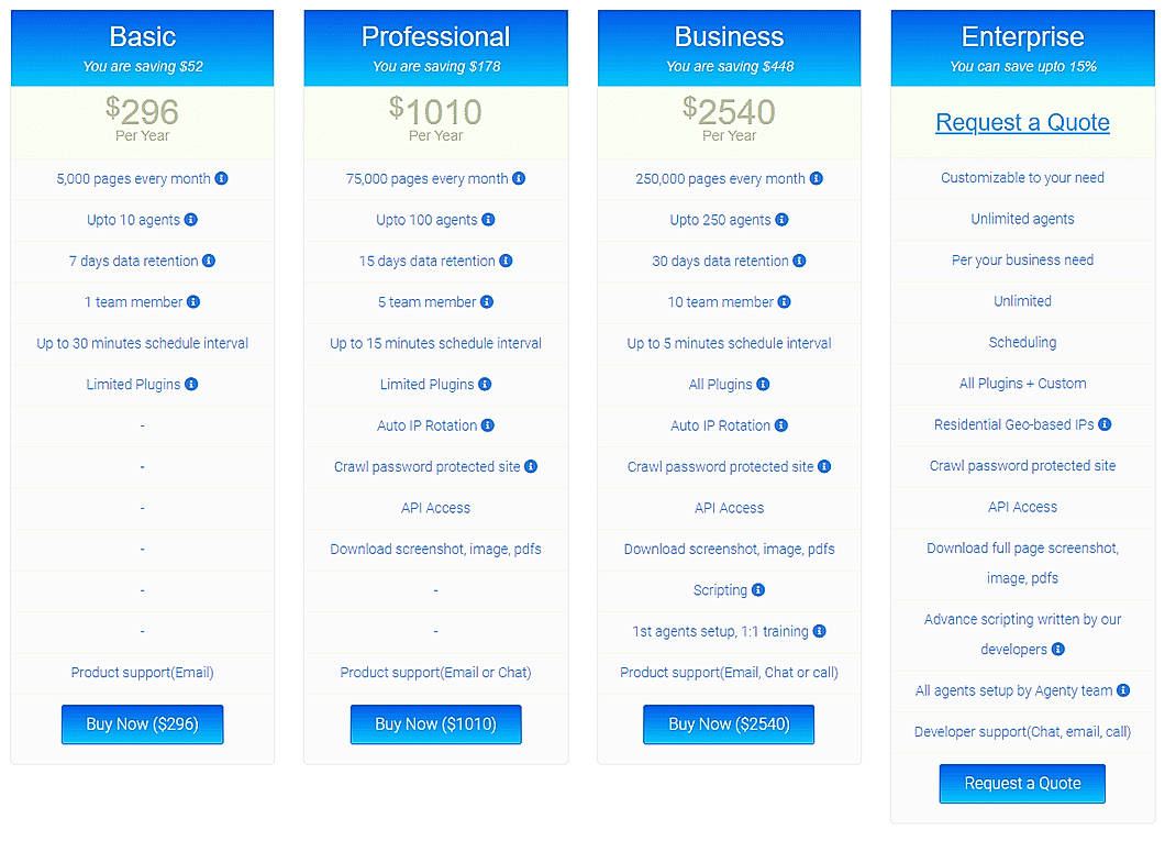 Pricing screenshot