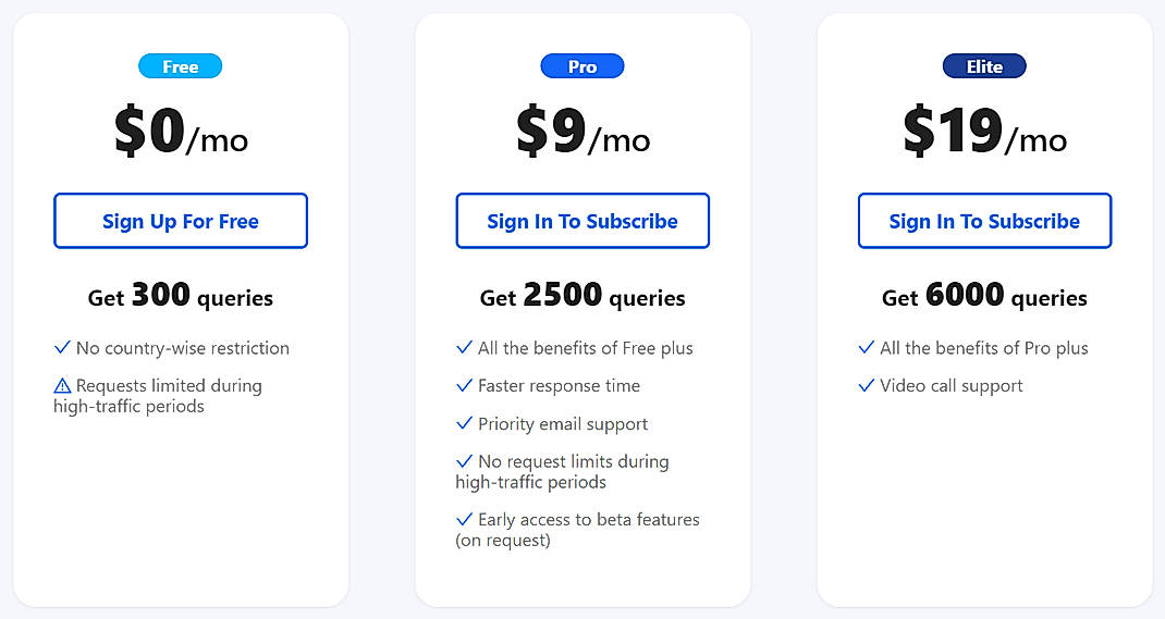 Pricing screenshot