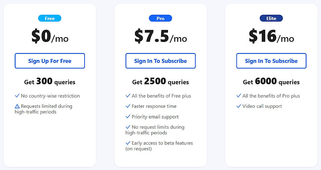 Pricing screenshot