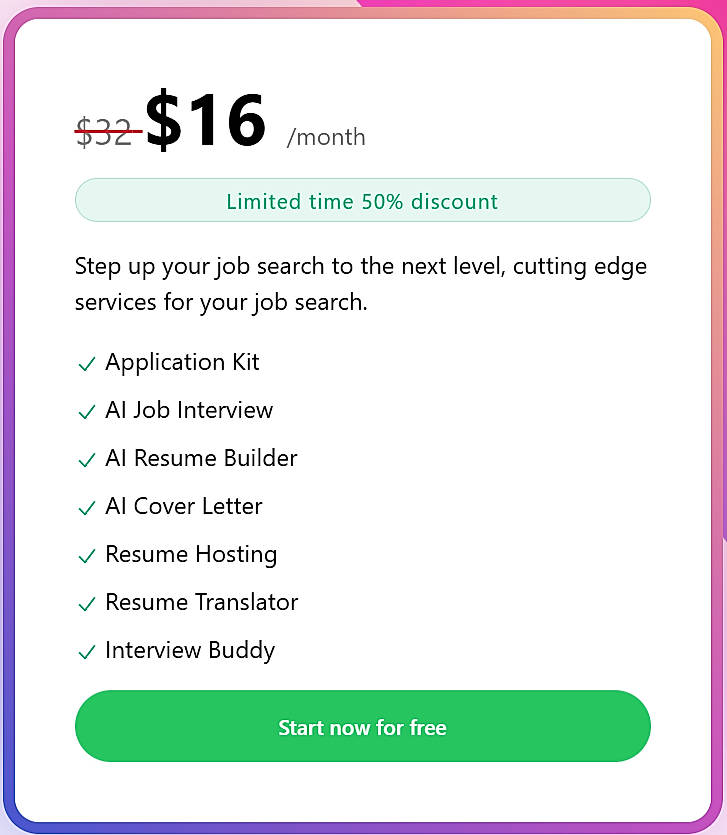 Pricing screenshot