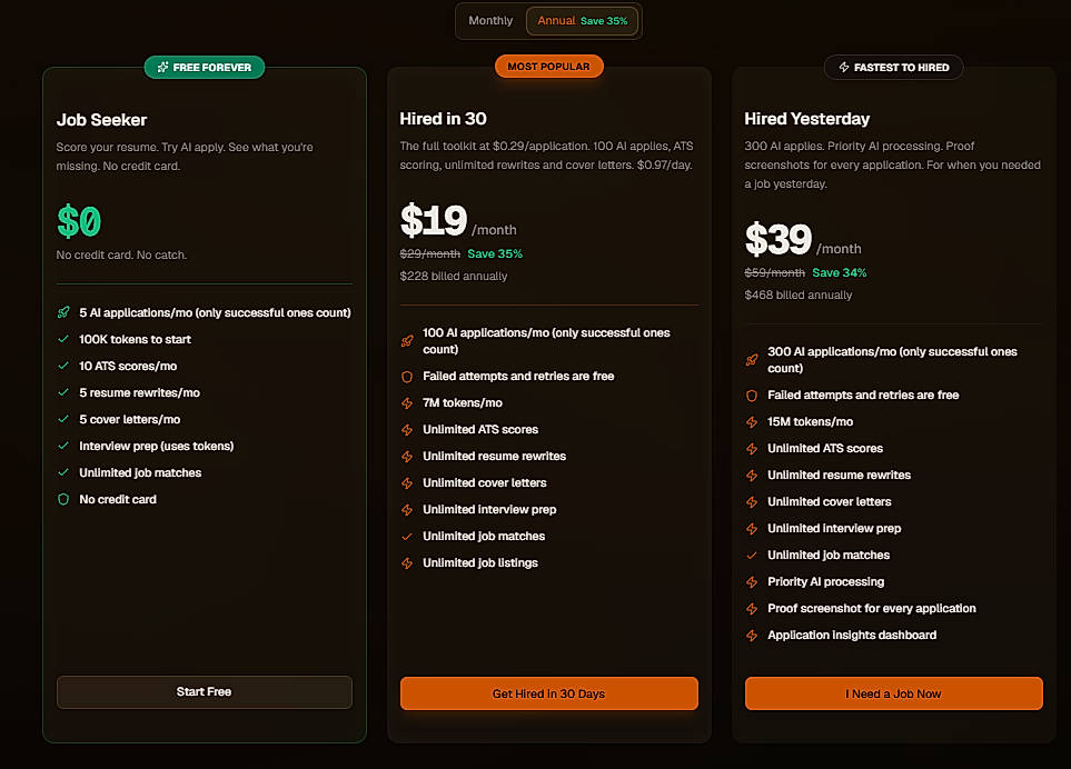 Pricing screenshot