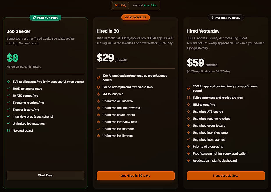 Pricing screenshot