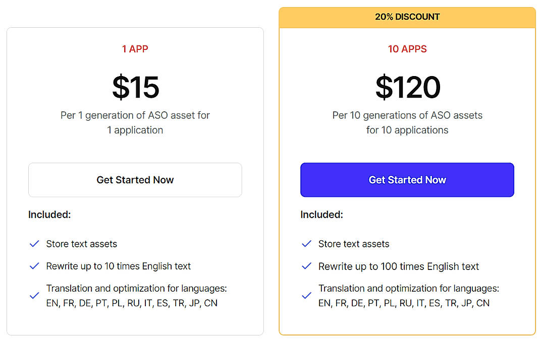 Pricing screenshot