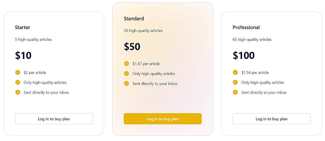Pricing screenshot