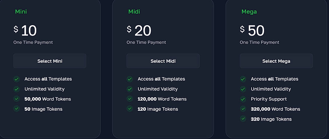 Pricing screenshot