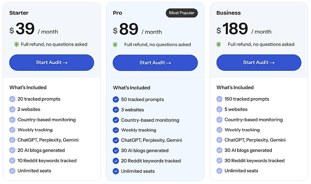 Pricing screenshot