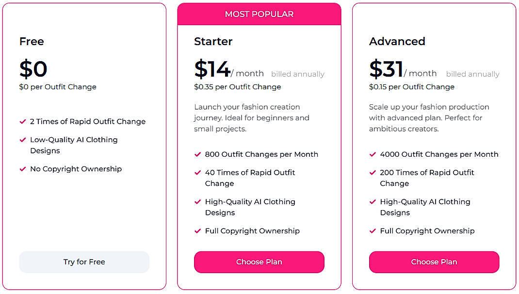 Pricing screenshot