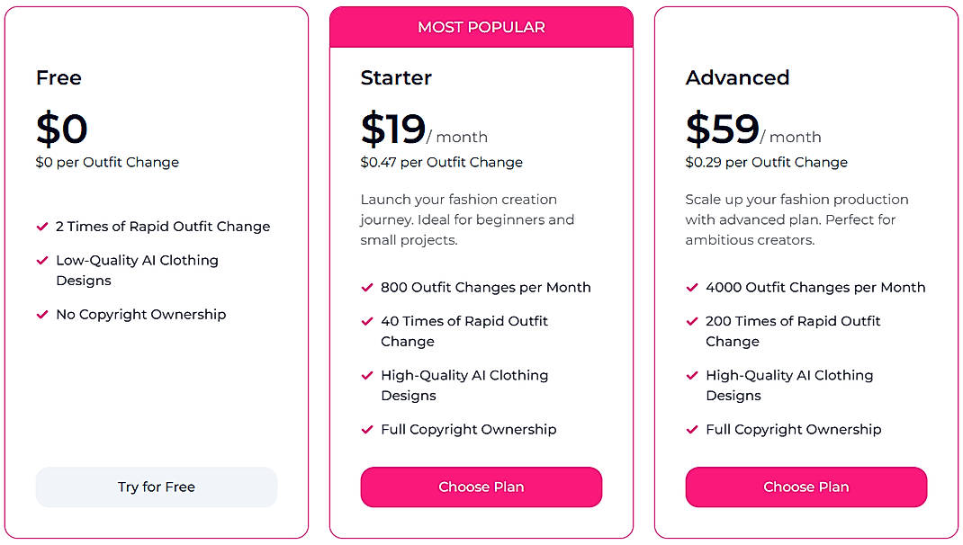 Pricing screenshot