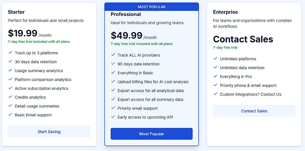 Pricing screenshot