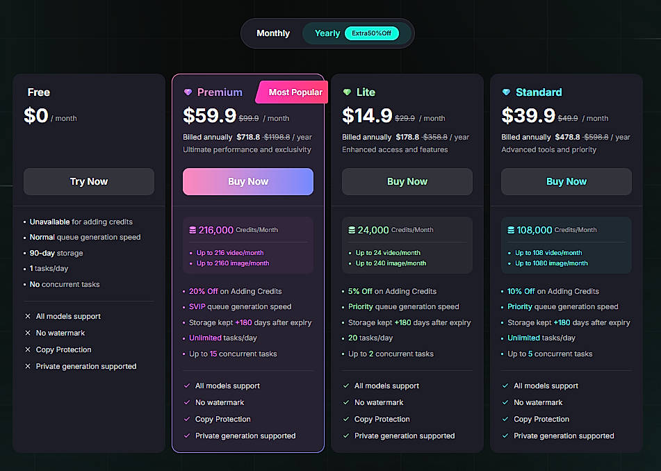 Pricing screenshot