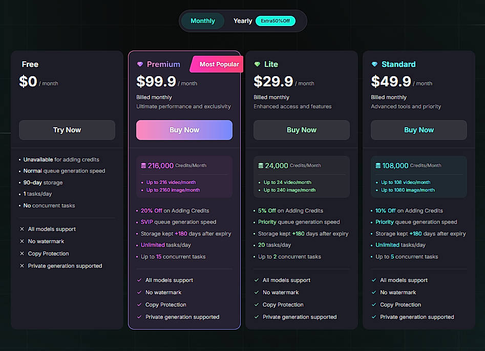 Pricing screenshot