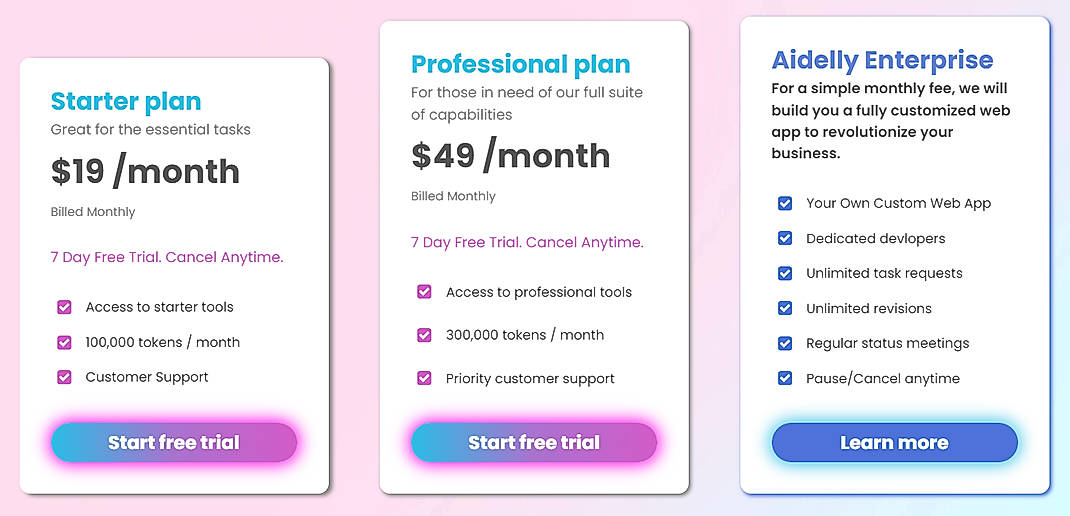 Pricing screenshot