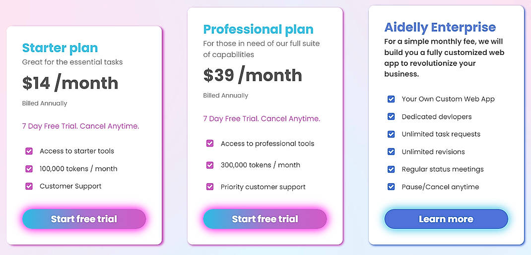Pricing screenshot