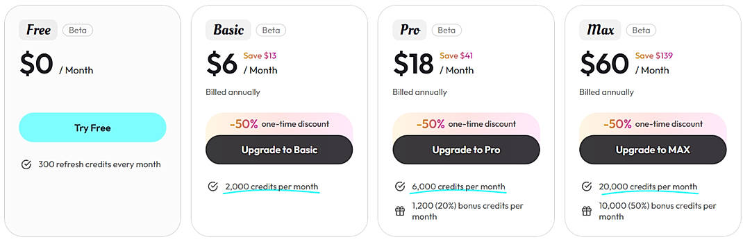 Pricing screenshot