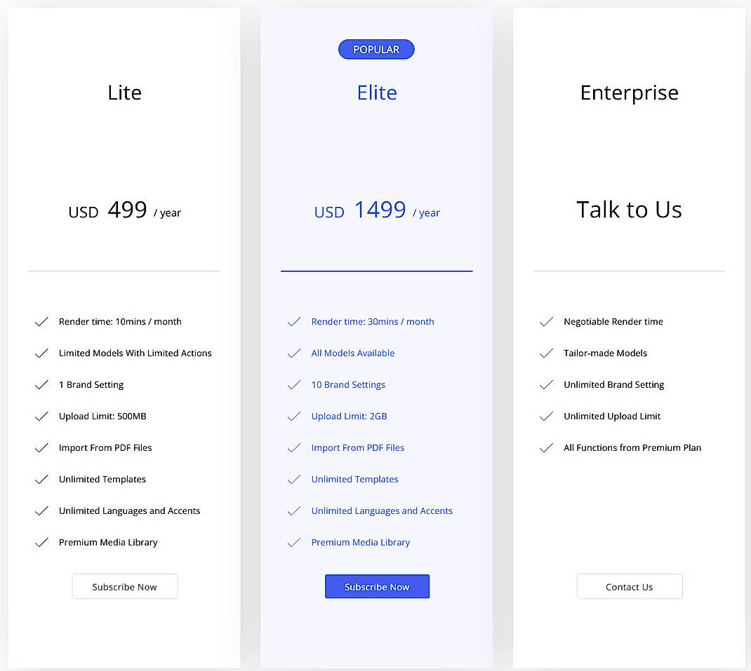 Pricing screenshot