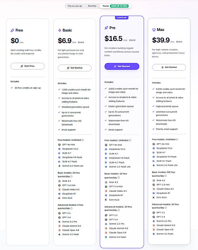 Pricing screenshot