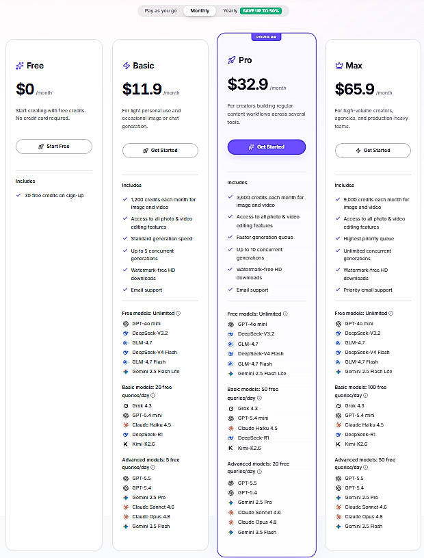Pricing screenshot