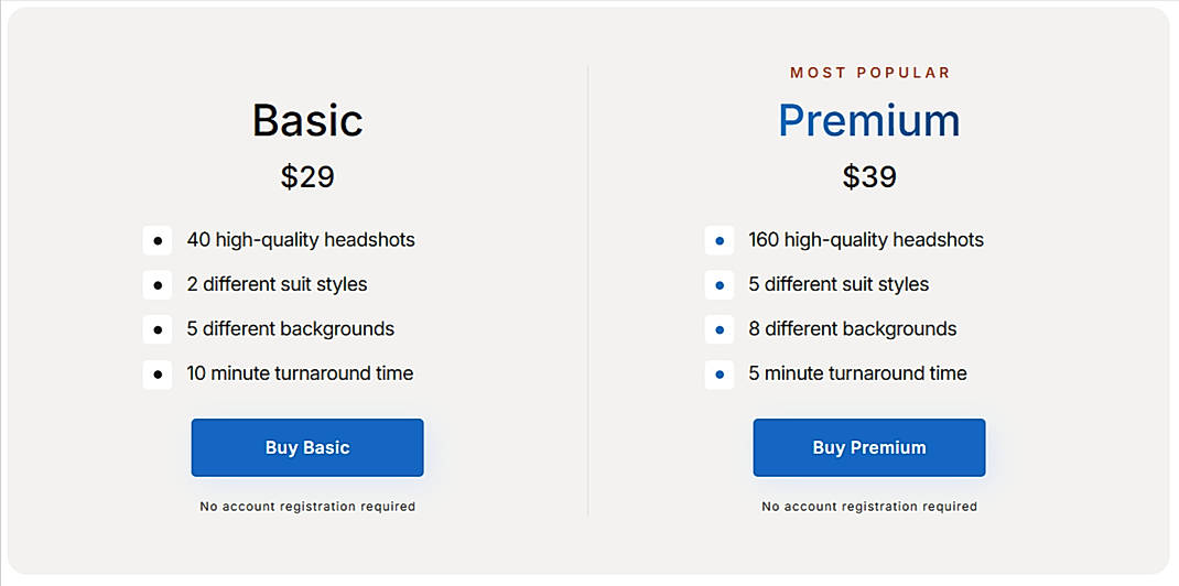 Pricing screenshot