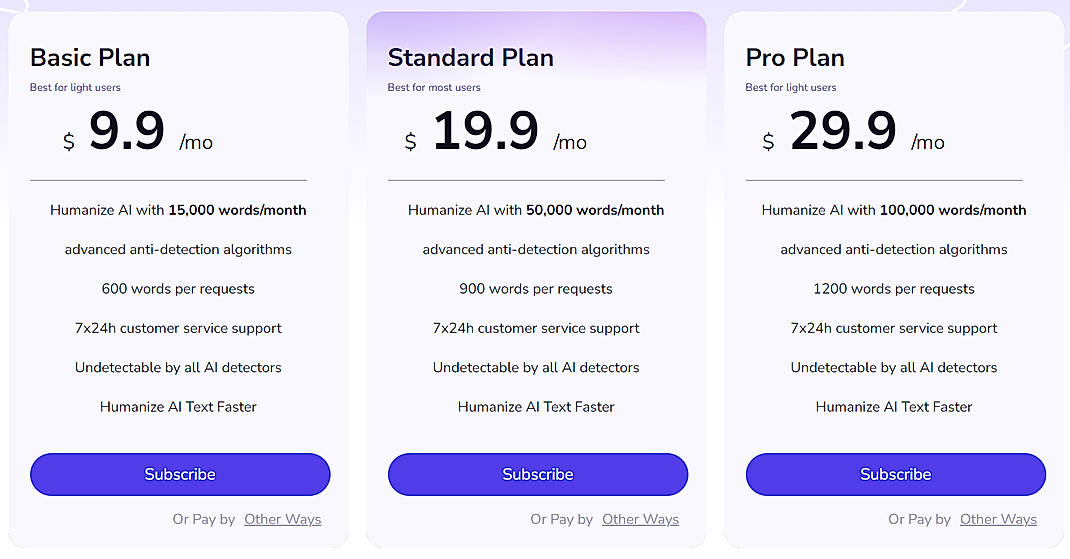 Pricing screenshot