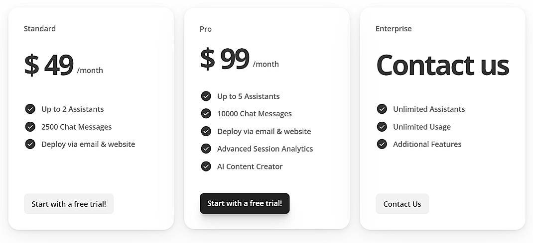 Pricing screenshot