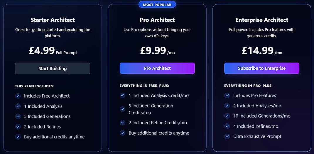 Pricing screenshot