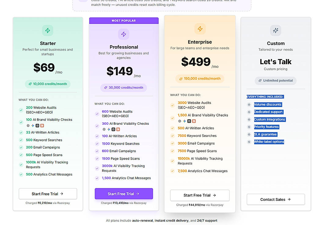 Pricing screenshot