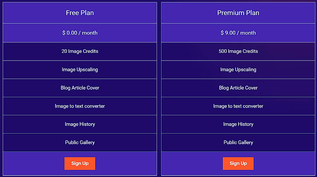 Pricing screenshot