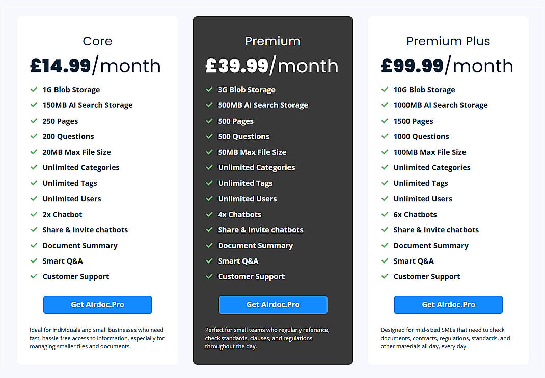 Pricing screenshot