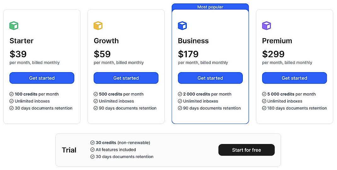 Pricing screenshot