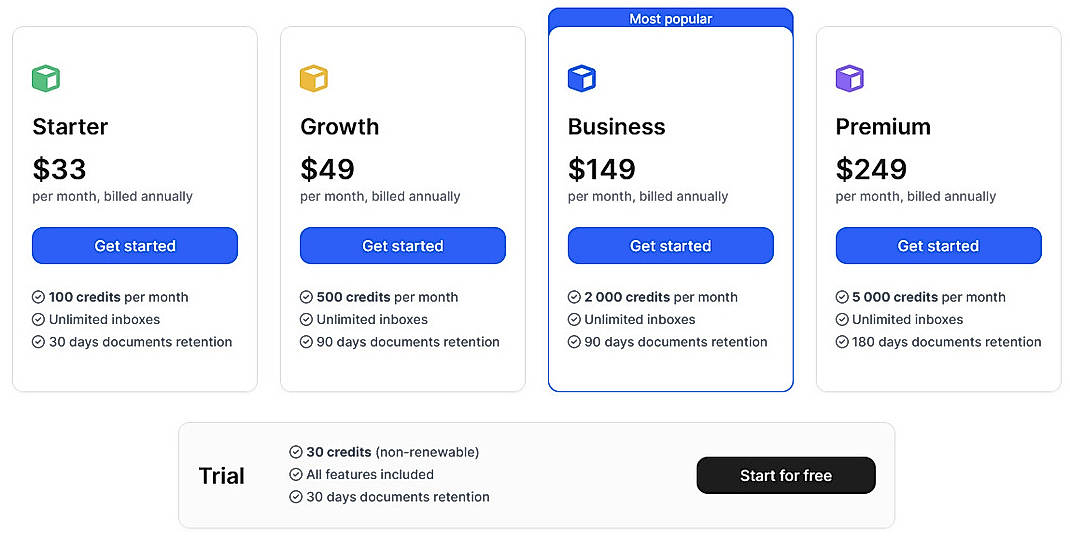 Pricing screenshot
