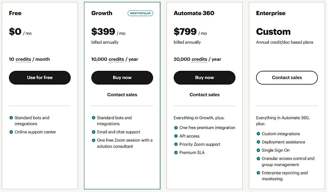 Pricing screenshot