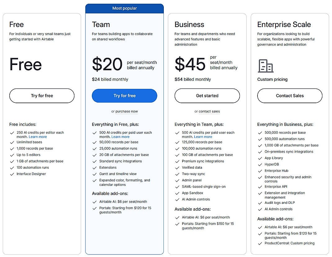 Pricing screenshot