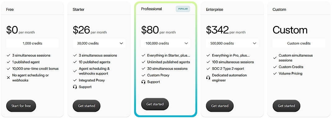 Pricing screenshot