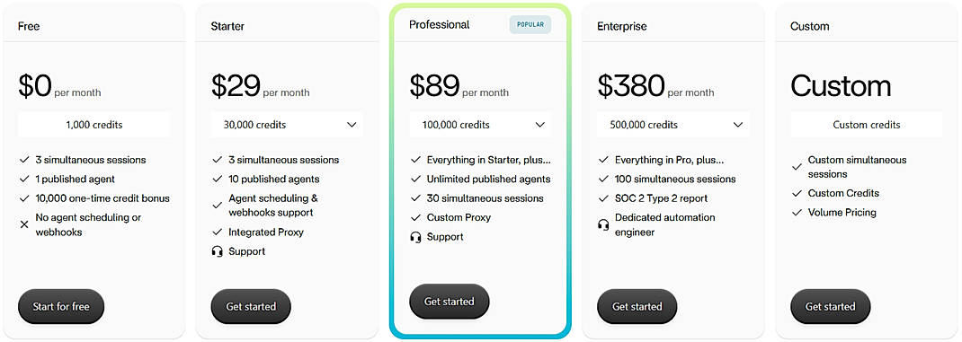 Pricing screenshot