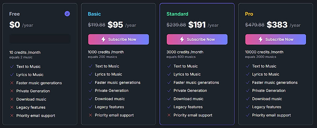 Pricing screenshot