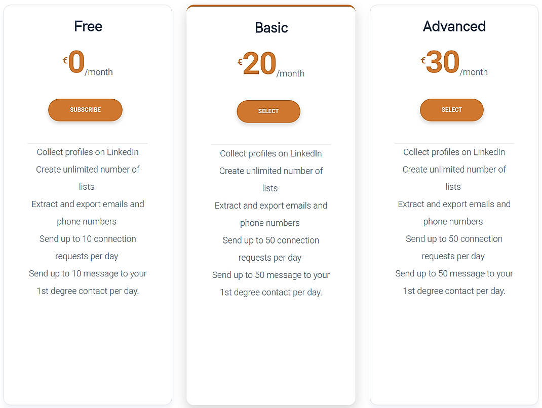 Pricing screenshot
