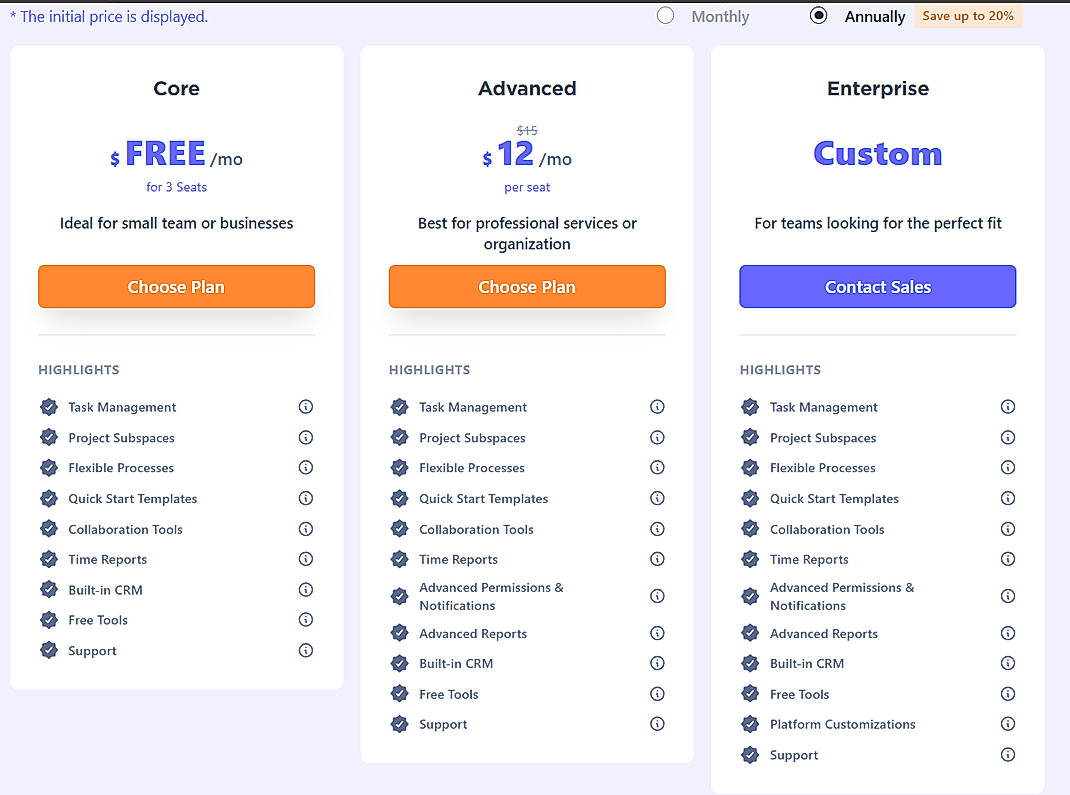 Pricing screenshot