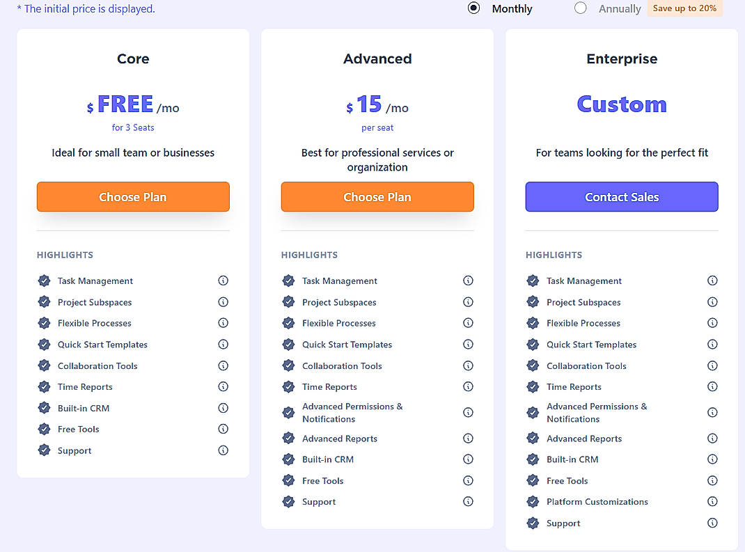 Pricing screenshot
