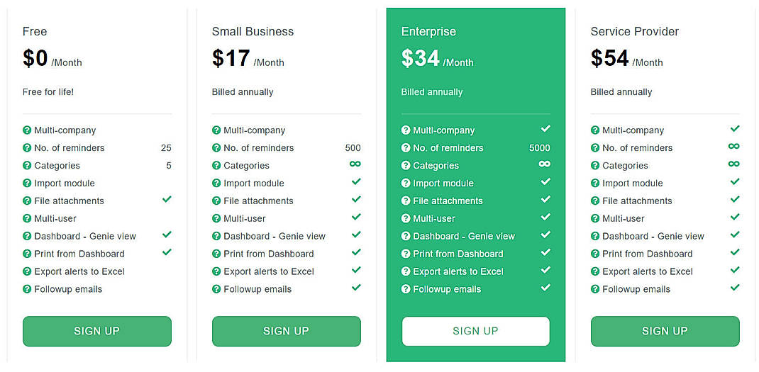 Pricing screenshot