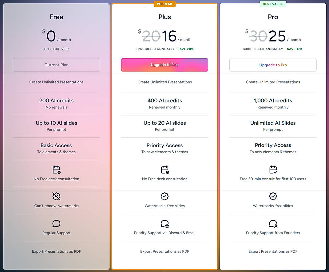 Pricing screenshot
