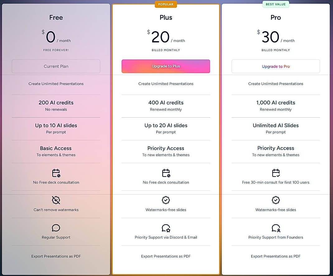 Pricing screenshot