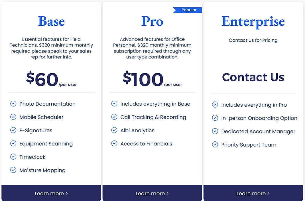 Pricing screenshot