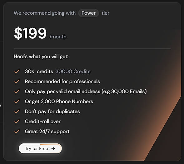 Pricing screenshot