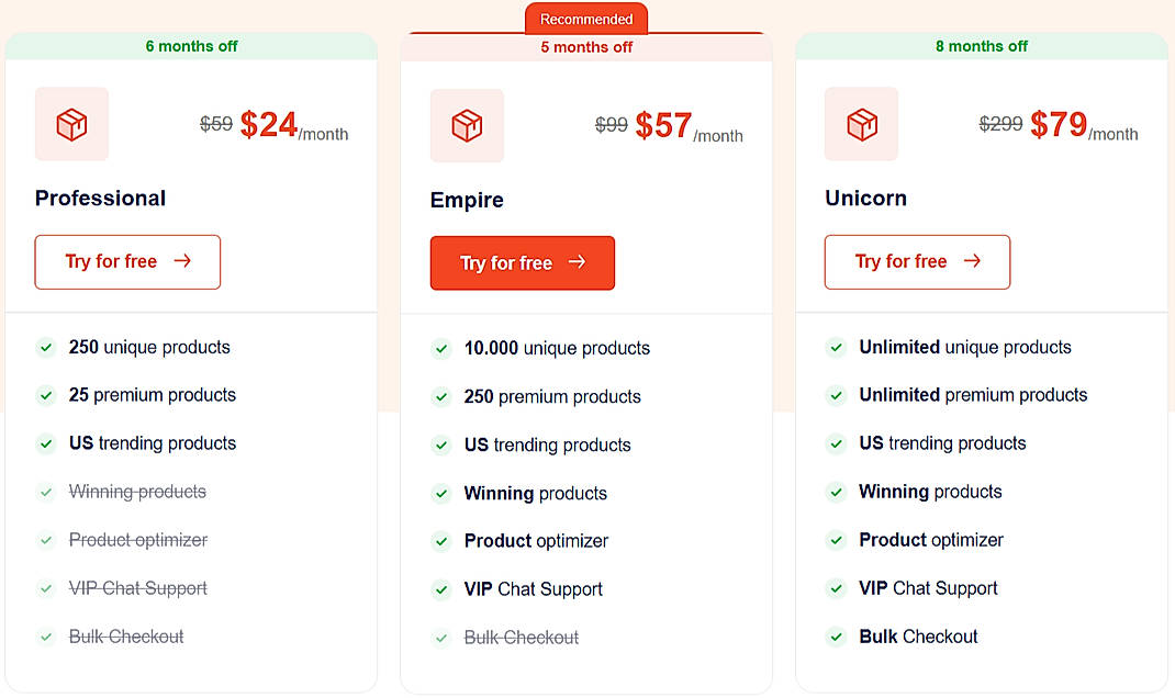 Pricing screenshot
