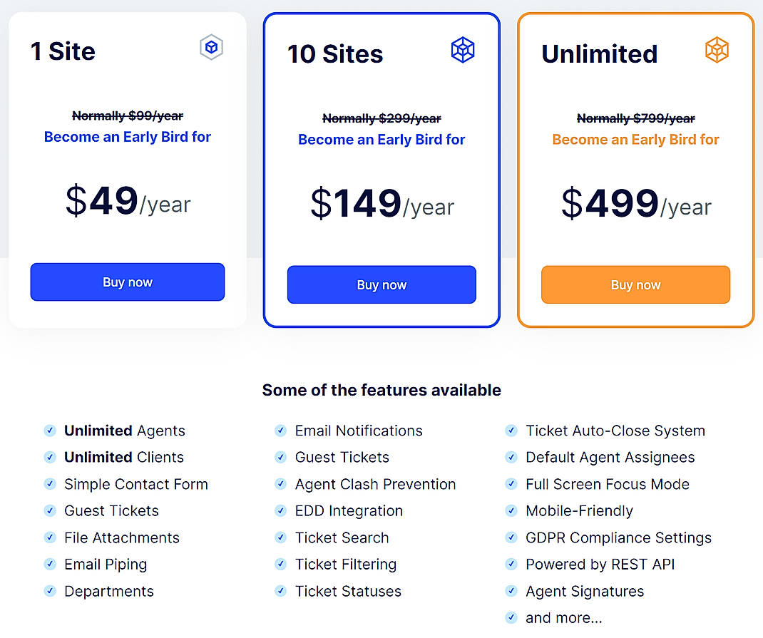 Pricing screenshot