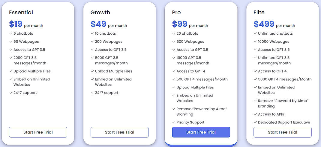 Pricing screenshot