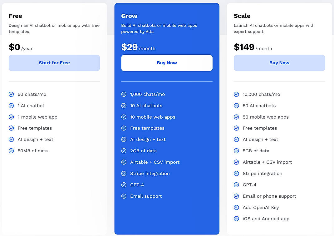 Pricing screenshot